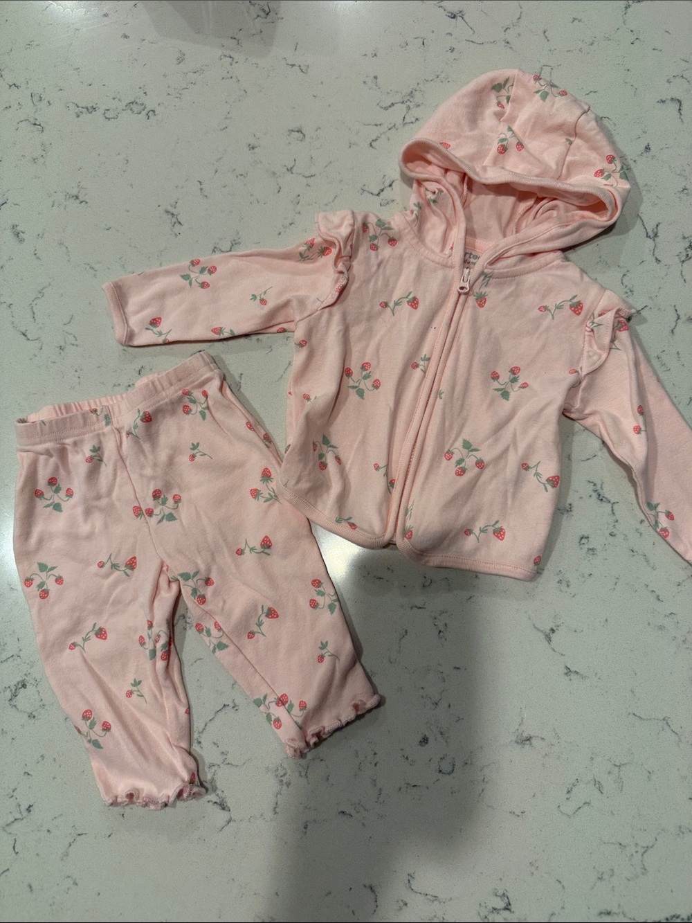 Baby Girls Pink Cherry Print Hooded Set